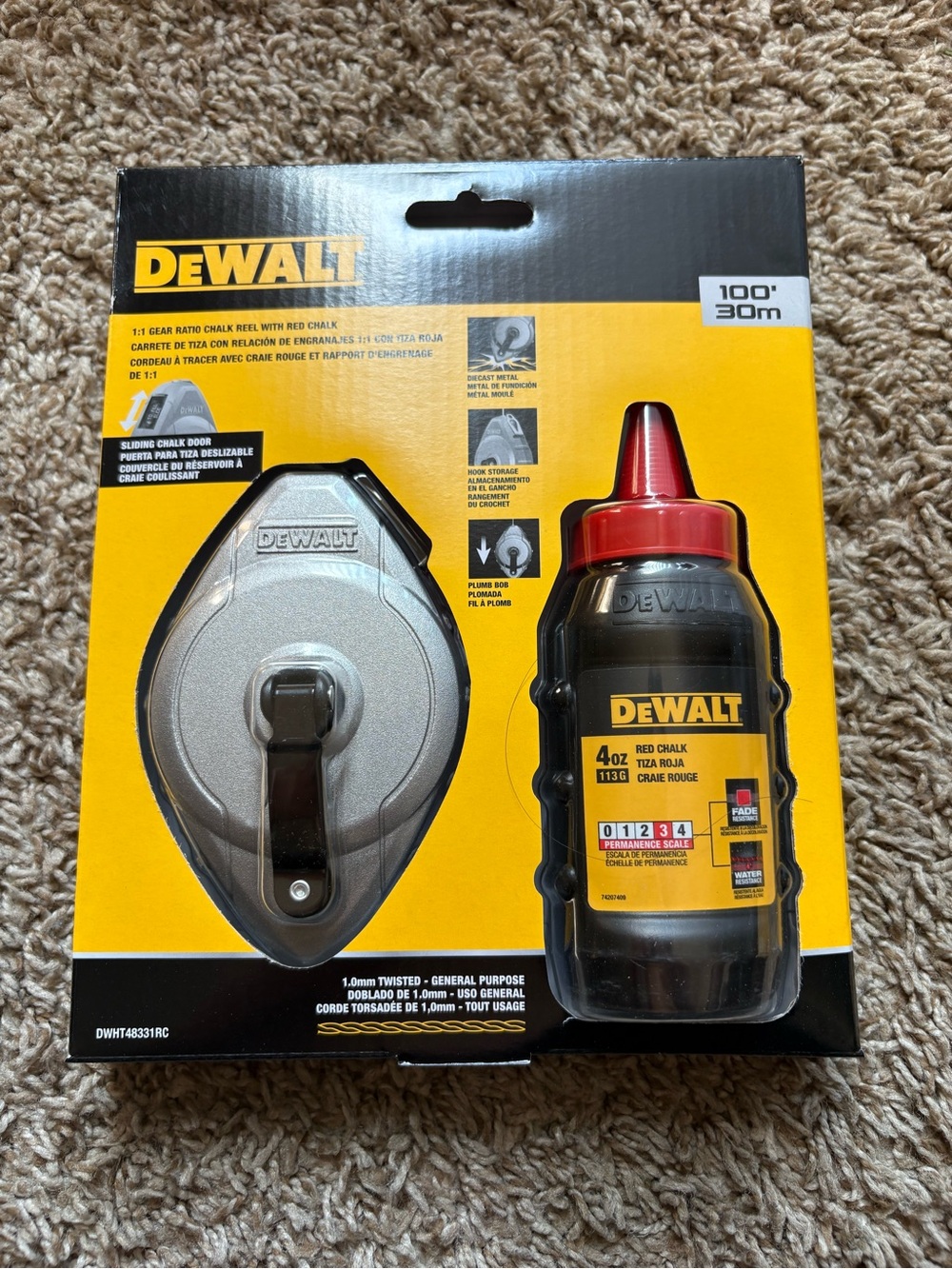 DEWALT Red Chalk Reel and Chalk Bottle Set - Durable Marking Kit